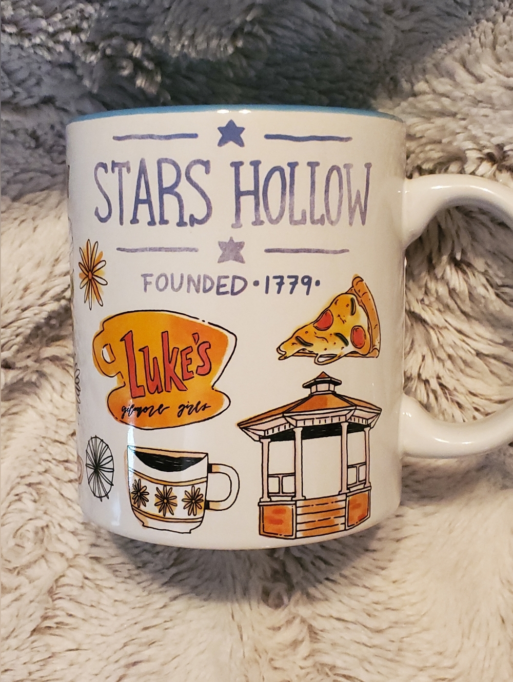 Gilmore Girls Stars Hollow Luke's Diner ICONS AOP Ceramic Mug 20oz Blue Rim NEW